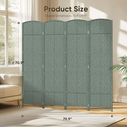 JOSTYLE Folding Privacy Room Divider, 4 Panel Screen Divider 6 ft. Tall Freestanding Extra Wide Rattan Room Partition Wall Separation Dividers, Grey JOSTYLE