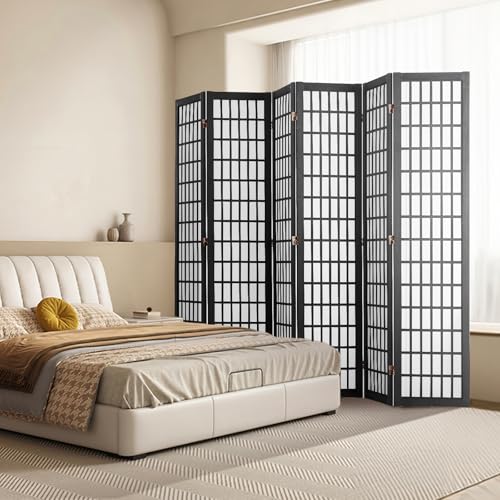 VEVOR Room Divider, 6 Panel Japanese Room Divider, Folding Privacy Screen Indoor, Portable Partition Dividers and Decoration Screens, for Room Separation, Home, Office, Restaurant & Bedroom (Black) VEVOR