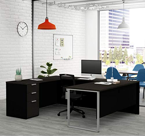 Bestar Pro-Concept Plus 72W U-Shaped Executive Desk with Pedestal in deep Grey & Black Bestar