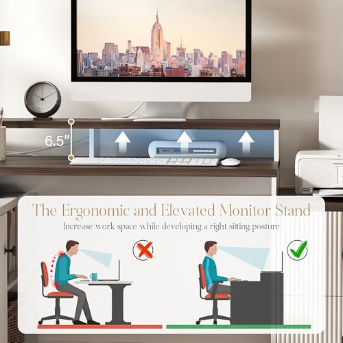 67" L Shaped Executive Desk with Drawers & Storage Shelf, Corner Computer Desk with Power Outlets, Home Office Desk with Monitor Stand, Printer Shelf, Computer Writing Desk for Work, Antique White CASSORA