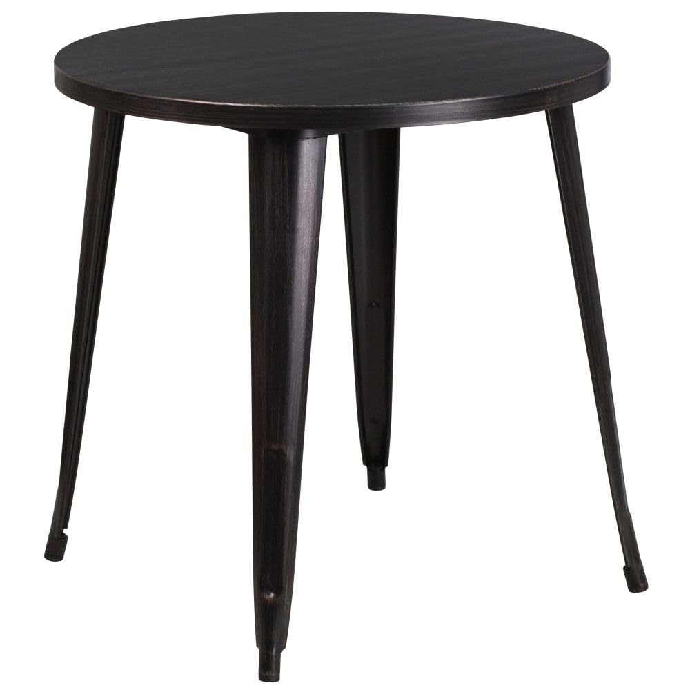 Flash Furniture Jeffrey Commercial Grade 30" Round Black-Antique Gold Metal Indoor-Outdoor Table Flash Furniture
