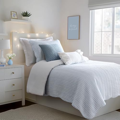 Levtex Home - Martha Stripe Quilt Set - Full/Queen Quilt and Two Standard Shams - Stripe - Blue White - Quilt (88x92in.) and Shams (20x26in.) - Reversible - Cotton Levtex Home