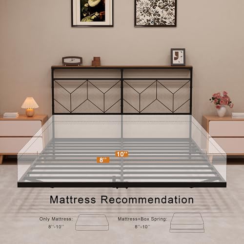 HAUSOURCE Twin Size Floating Bed Frame with Storage Headboard Metal Platform Bed Frame with LED Lights and Charging Station Easy Assembly No Box Spring Needed HAUSOURCE