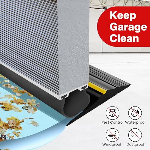20Ft Universal Garage Door Bottom Threshold Seal Strip with 2 A-dhesives, Weatherproof Rubber DIY Weather Stripping Replacement, Black PETOX