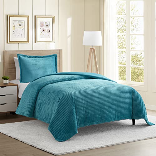 Nestl Premium Flannel Duvet Cover Set - 2 PC Reversible Twin Comforter Cover Set with Microfiber Back - 1 Velvet Duvet Cover Twin with Zipper Closure & 1 Pillow Sham 68 x 90 inches – Teal Nestl