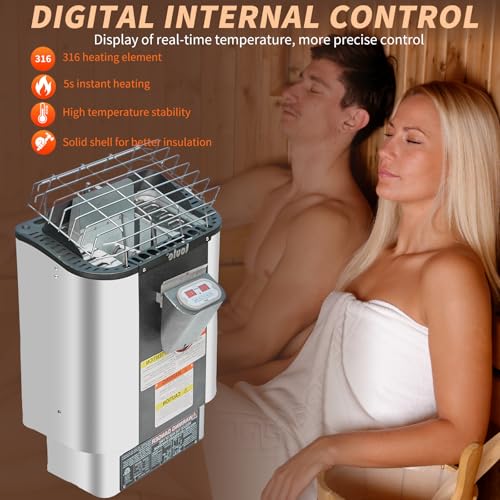 TaTalife Outdoor Barrel Steam Sauna, 3-4 Person Canadian Red ceda Wood Sauna Room, 4.5KW TOULE Electric Heater with Sauna Stone, Accessories and Asphalt Shingle Roof TaTalife