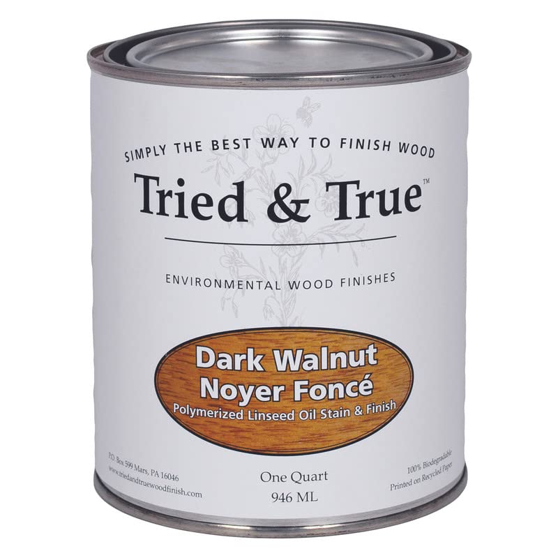 Tried & True Stain + Finish - Dark Walnut - Quart - Natural Stain & Oil Finish for Wood, Pigmented Danish Oil, Food Safe, Solvent Free, VOC Free, Dye Tried & True