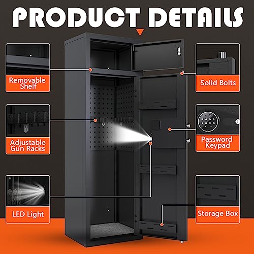 KAER 10-12 Gun Safe,Rifle Gun Safe for Home Rifle and Pistols,Gun Safes & Cabinets,Metal Gun Cabinet for Rifles and Shotguns,Shotguns Rifle Safe with Digital Keypad, Adjustable Shelves (Grey) KAER