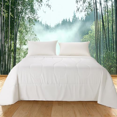 Rwlvpe Cooling Comforter Queen Size, 100% Rayon Derived from Bamboo Shell, Cooling Blanket for Hot Sleepers, Q-Max>0.48 Breathable Bamboo Fill Duvet Insert (90"x90", White) Rwlvpe