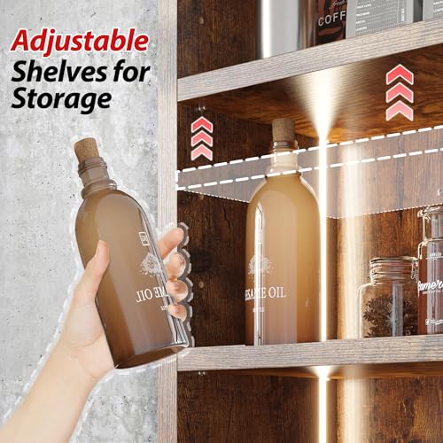 REIBII Led Floating Shelves for Wall 37" Kitchen Shelves for Wall Storage Industrial Pipe Shelving with 8 S-Hook Wood Wall Mounted Shelves for Bathroom Wall Wine Coffee Bar Rack Living Room Deco REIBII