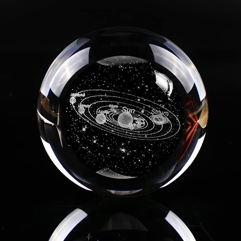 3d Crystal Ball Solar System Crystal Ball with Led Lamp Base - Best Birthday Science Gifts For Man Teacher Boy Kids Girls Men - Galaxy Jupiter Saturn Moon Earth Solar System Space Astronomy Gifts Qianwei