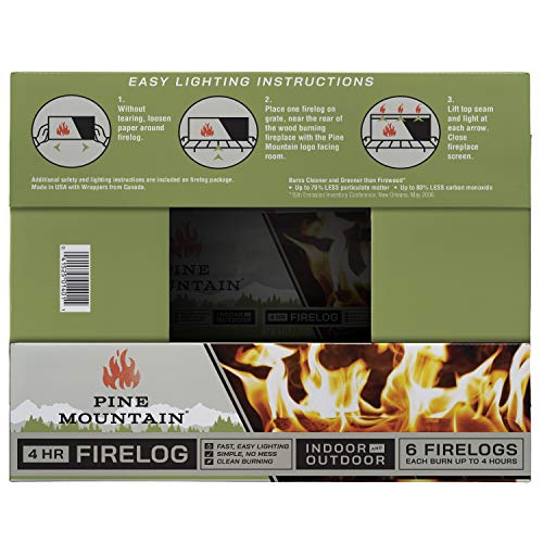 Pine Mountain Traditional 4-Hour Firelog, 6 Logs Long Burning Firelog for Campfire, Fireplace, Fire Pit, Indoor and Outdoor Use Pine Mountain