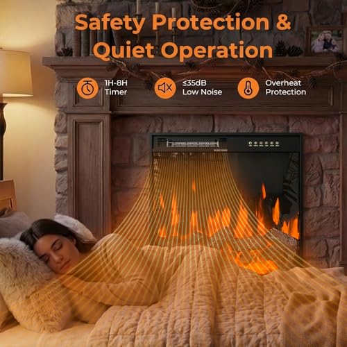 Lovinouse Smart Electric Fireplace, Small Black Electric Fireplace with 12 Color Adjustable Flames, 5-Level Brightness, 3-Level Heating, 8 H Timer, Remote Control, Touch Screen and Log & Crystal,1500w Lovinouse