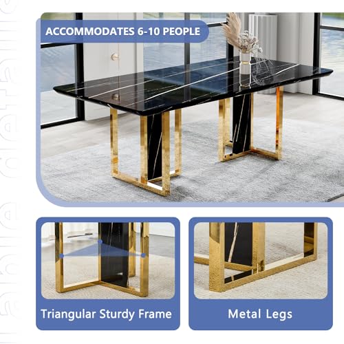 JUFU Dining Table Set for 10, 79'' Dining Table for 8-10 People with Faux Marble Tabletop and Sturdy Leg, White Rectangle Dining Room Table Set for 10 with White PU Chairs, Perfect for Dining Room JUFU