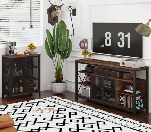 BON AUGURE Coffee Bar Cabinet with Storage & Doors, Small Liquor Cabinets for Home, Farmhouse Accent Buffet Sideboard Station for Kitchen, Dining Room, Entryway (Rustic Oak) BON AUGURE