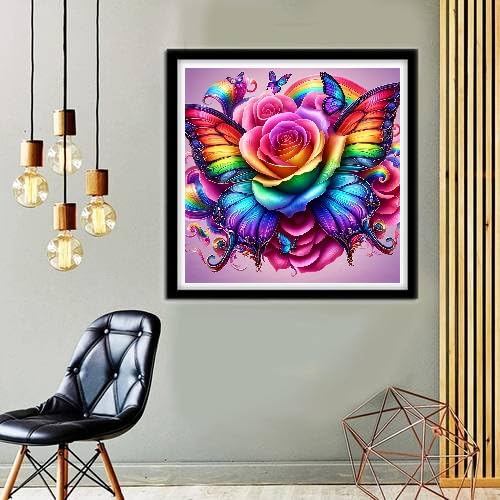 MOMDEDP Butterfly Diamond Art Kits for Adults Beginners, Flower Diamond Painting Kits for Adults, DIY 5D Butterfly Flower Gem Art, Flower Butterfly Diamond Dots for Adults for Home Decor 12x12 inch MOMDEDP