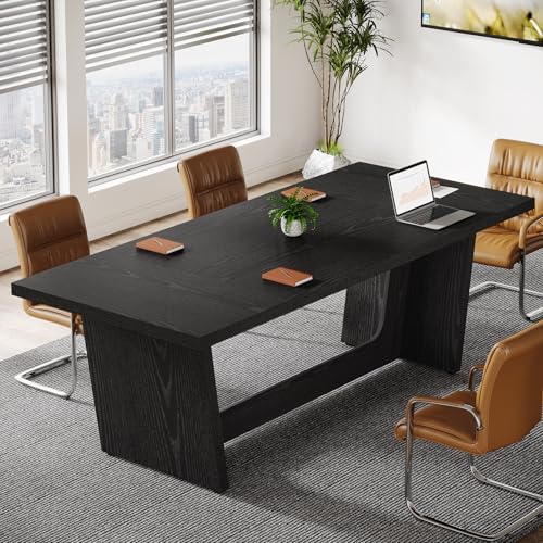 Tribesigns 6 FT Conference Table, 71โ Rectangular Meeting Table for Office Conference Room, Large Executive Seminar Desk for 6โ8, Heavy-Duty Business Boardroom Table with Wooden Pedestal Base, Black Tribesigns