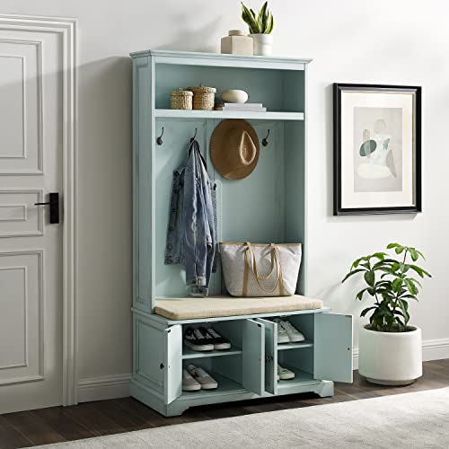 Crosley Furniture Holbrook Hall Tree, Distressed Seafoam Blue Crosley Furniture
