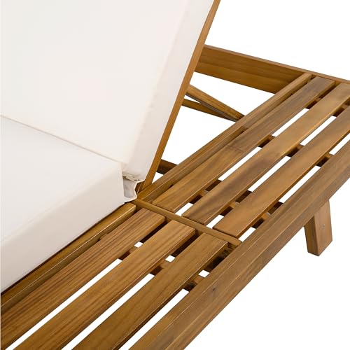 Christopher Knight Home Kayes Acacia Wood Chaise Lounge Chair Outdoor Set of 2, Poolside Sun Lounger Recliner, Patio Outdoor Chaise Lounge with 4'' Triple Folds Cushion, Teak+Cream