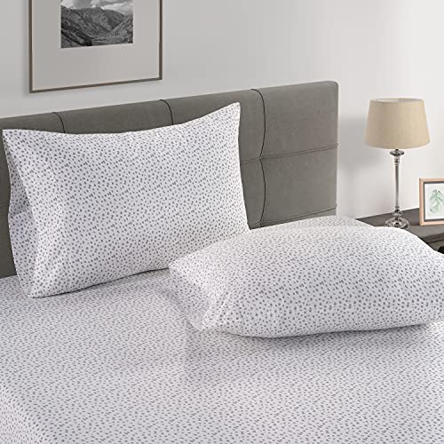 LANE LINEN 100% Organic Cotton Twin Fitted Sheet & Pillowcase Set, Percale Weave, Lightweight, Breathable, Fits Mattress Up To 15" Deep - White (Grey Dot) (No Flat Sheet) LANE LINEN