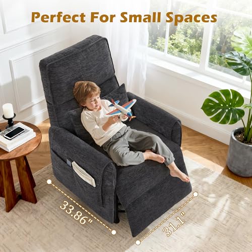 Korser Power Recliner Chair, Small Recliners for Small Spaces, Electric Recliner Chairs for Adults with Remote, Pillow and Side Pockets, Reclining Chair with Memory Function, Living Room, Chenille