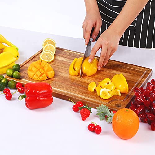 Large Acacia Wood Cutting Board for Kitchen - Caperci Better Chopping Board with Juice Groove & Handle Hole for Meat (Butcher Block) Vegetables and Caperci