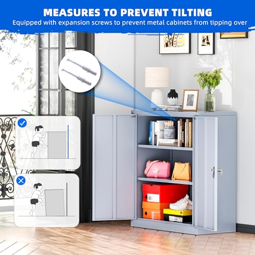 Greenvelly Metal Storage Cabinet with Doors and Shelves,Lockable Storage Cabinet for Office,36”Dark Gray Metal Utility Cabinet Garage Cabinets, Lockable File Cabinet for Home Office, Garage, Kitchen Greenvelly