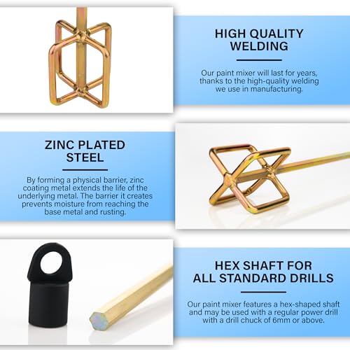 AYZOTEK Paint Mixer for Drill, 1-5 Gallon Bucket, Paint Stirrer for Drill, Zinc Plated, Rust-Free & Easy to Clean, Fits All Standard Drills - For Mixing Paint, Resin, Epoxy & Concrete (Medium Head) AYZOTEK