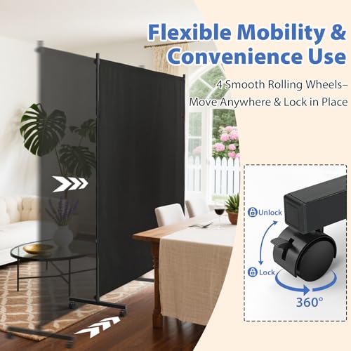 Room Divider, 73x75inch Large Single Panel Privacy Screen with Wheels,Thickened Fabric,Portable Partition Wall for Room Separation,Freestanding Room Separator for Indoor Office,Bedroom,Outdoor Patio XGMDD
