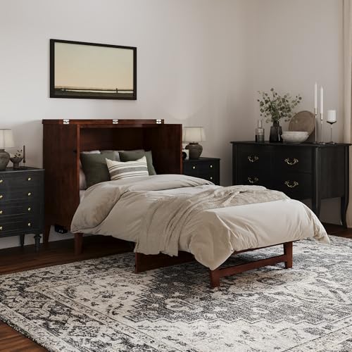 AFI, Santa Fe Twin Murphy Bed Chest with 6" Mattress & Built-in USB Charger, Walnut AFI