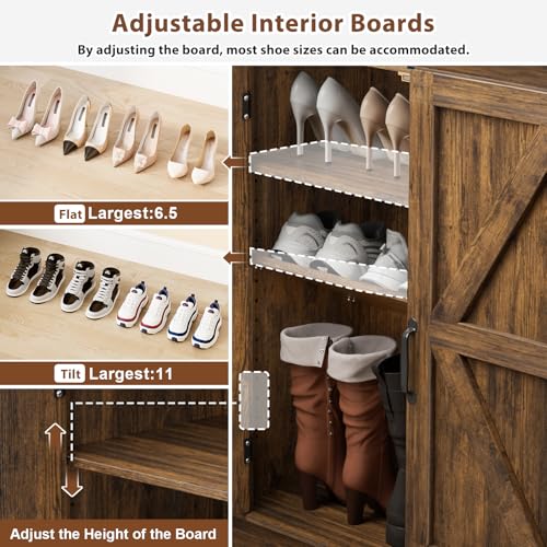 ALLSTAND 6-Tier Shoe Cabinet with Doors, Entryway Shoe Rack Wooden Shoe Storage Cabinet with Adjustable Shelves & Anti-tip Fitting, Farmhouse Shoe Cabinet Storage for Entryway, Living Room, Closet ALLSTAND