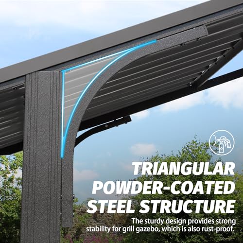 Domi 8x5FT Hardtop Grill Gazebo, Grill Canopy for Outdoor Grill w/Double Galvanized Steel Roof, 2 Side Shelves and Ceiling Hooks, Grill Tent BBQ Gazebo for Patio Garden Backyard, Grey domi outdoor living