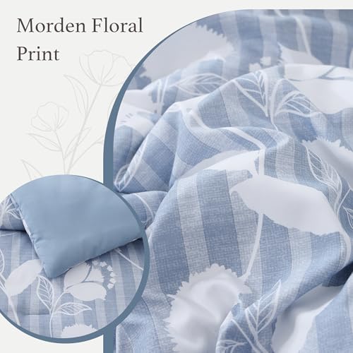 BLOOMHAVEN Queen Comforter Set -7 Pieces Blue Floral Comforter Set for All Seasons, Bed in a Bag Queen with Botanical Flowers Comforter, Sheets, Pillowcases & Shams BLOOMHAVEN