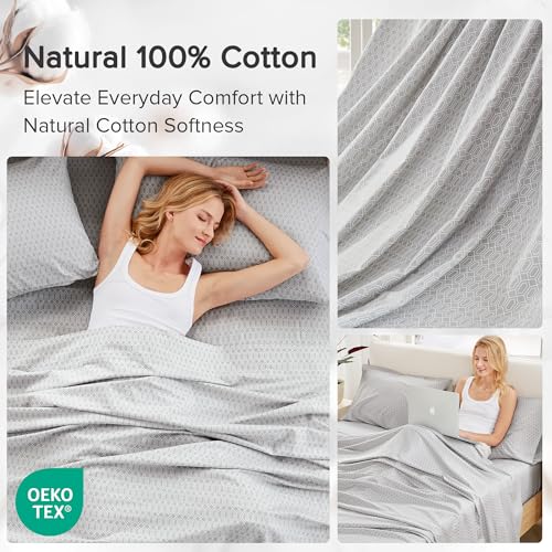 Comfort Spaces 100% Cotton Sheet Set Breathable, Lightweight, Soft with 12" Elastic Pocket Fits up to 14" Mattress, All Season Cozy Bedding, Matching Pillow Case, Twin Diamond Taupe 3 Piece Comfort Spaces