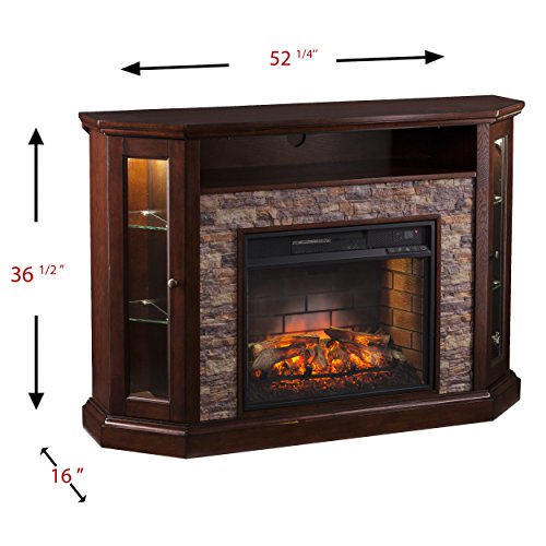Southern Enterprises Rollins Convertible Corner Infrared Electric Media Fireplace 52" Wide, Espresso Finish and Faux Stone SEI Furniture