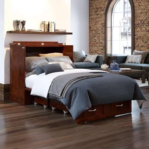 AFI, Southampton Murphy Bed Chest Twin XL with 6" Mattress, Storage Drawer & Built-in USB Charger, Walnut AFI