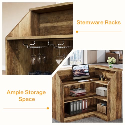Tribesigns Reception Desk with Storage Shelves, L-Shaped Modern Front Desk, Reception Counter Table for Small Office, Salon, Checkout Office (Brown) Tribesigns