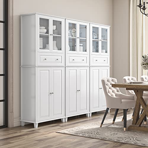 FACBOTALL 76'' Kitchen Pantry Storage Cabinet, Pantry Cabinet, Freestanding Kitchen Cupboard with Large Drawer, Doors, and Adjustable Shelves for Dining Room, Living Room, Laundry, White FACBOTALL