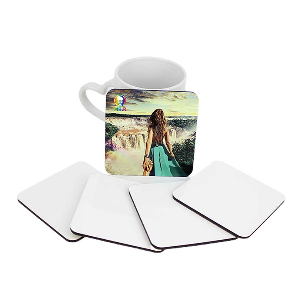 MR.R 10 Pieces Sublimation Blanks Square Cup MDF Coasters, Raw Wood Back Hardboard Sublimation Coasters Blanks,Absorbent Heat Transfer Cup Coasters for Drinks, Party Supplies Coasters and DIY Craft MR.R