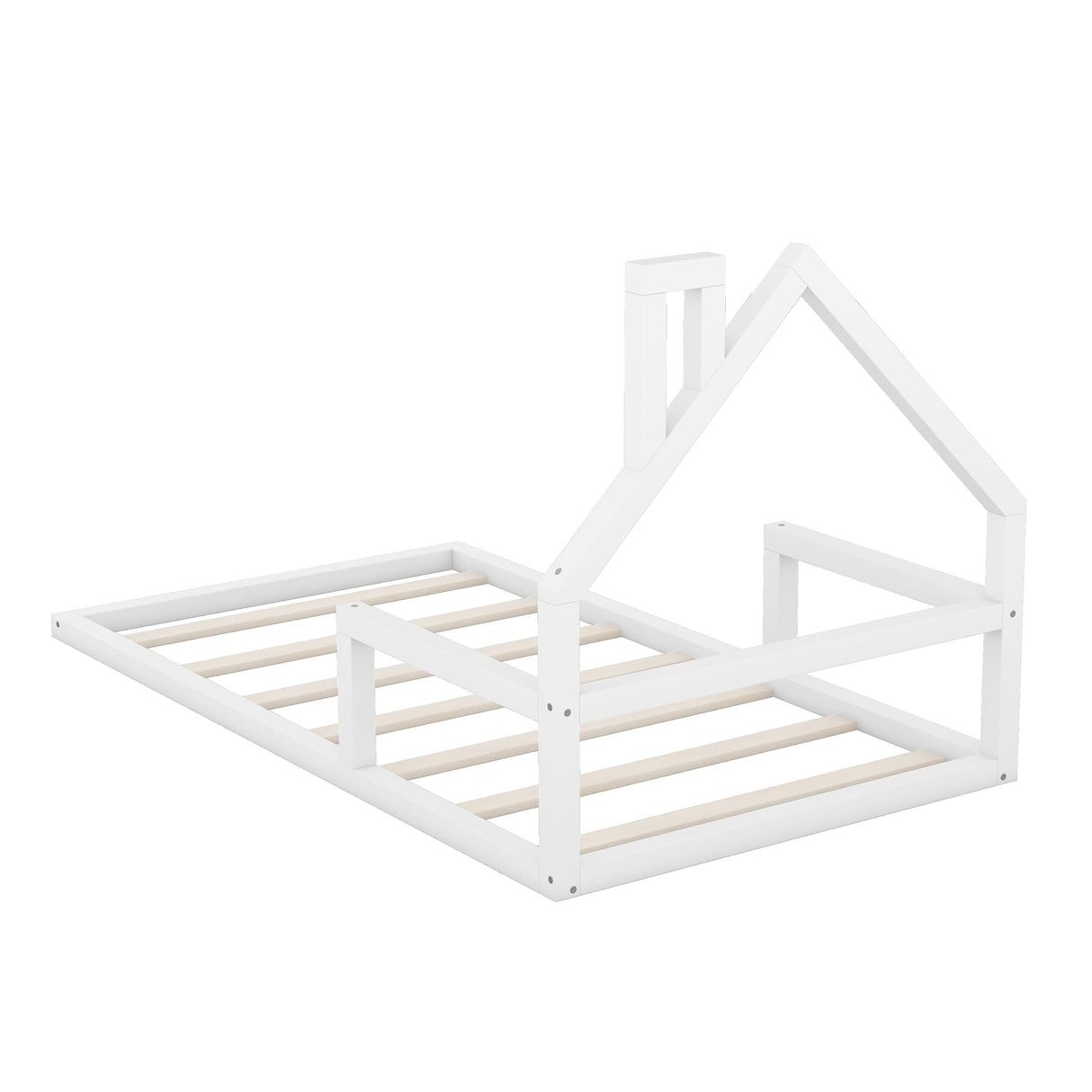 Harper & Bright Designs Twin House Bed Frame with Solid Wood Slats - White Harper & Bright Designs