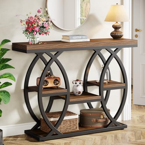 Tribesigns 39.4" Console Table, Industrial 4-Tier Sofa Table Entryway Table with Storage Shelves, Narrow Wood Accent Tables with Metal Frame for Small Spaces, Hallway, Foyer, Rustic Brown Tribesigns
