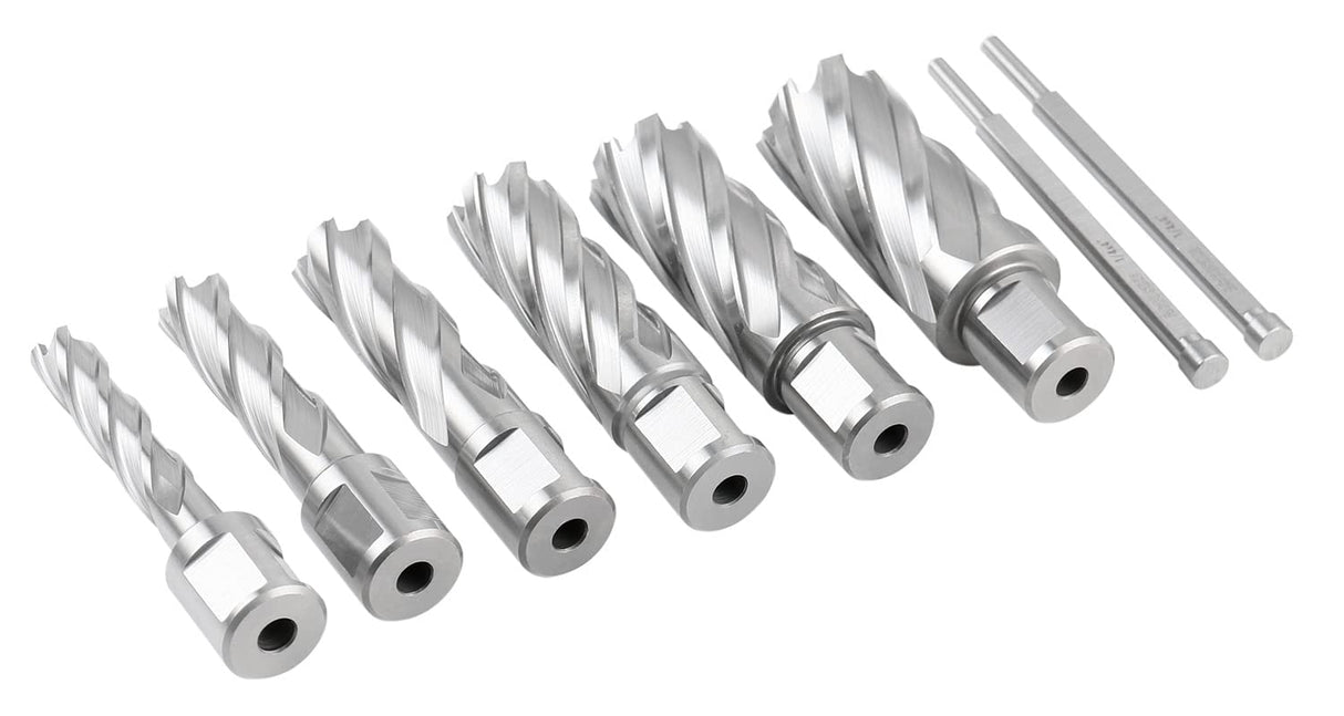 Accusize Industrial Tools Hss Annular Cutter Set, 2'' Cutting Depth, 7/16'' to 1-1/16'' Slugger Cutter, 8 Pcs/Set, HSS2-0000 Accusize Industrial Tools