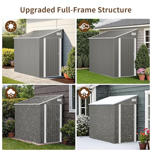 NicBex Heavy-Duty Lockable 4x8 Lean to Metal Shed - Weather Resistant Outdoor Lean to Shed with Vents & Door - Grey, Wall Side Design Sheds for Lawn Mowers, Bikes, Firewood & Animal Shelters NicBex