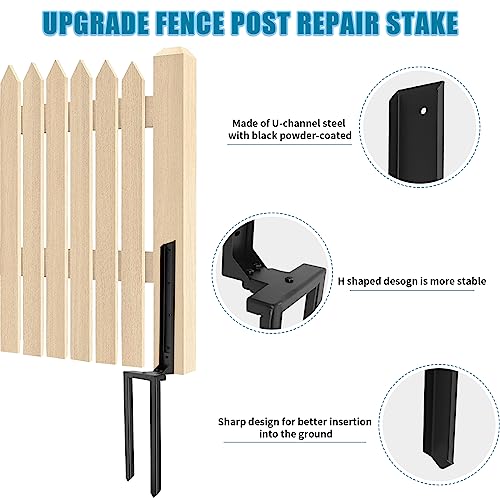 AXWHYS Fence Post Repair 2 Pack,Fence Post Stake Double Ground Spike with Black Powder-Coated for Repair Tilted/Broken Wood Fence Post AXWHYS