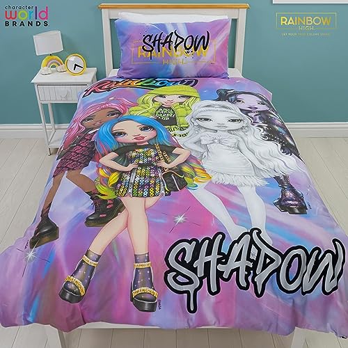 Character World Official Rainbow High Single Duvet Cover Set | Shadow High Dolls Design | Reversible 2 Sided Bedding Including Matching Pillow Case | Single Bed Set Rainbow High