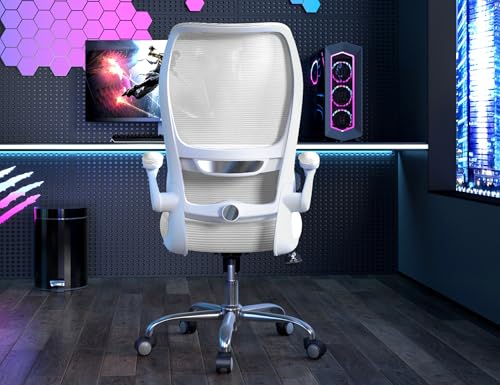 TRALT Ergonomic Office Chair - Desk Chair with Wave High Back Adjustable Lumbar Support Computer Chair - Gaming Chairs Mesh Backrest and PU Leather Seat for Home Reading Chairs to Adults(White) TRALT