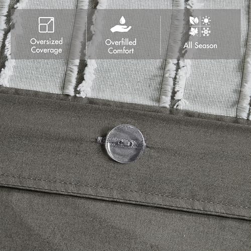 Madison Park King Comforter Set, Removable 100% Cotton Duvet Cover King Size with Insert, Farmhouse Bedding, Textured Stripe Clipped Jacquard Accent, King, Grey 9 Piece Madison Park