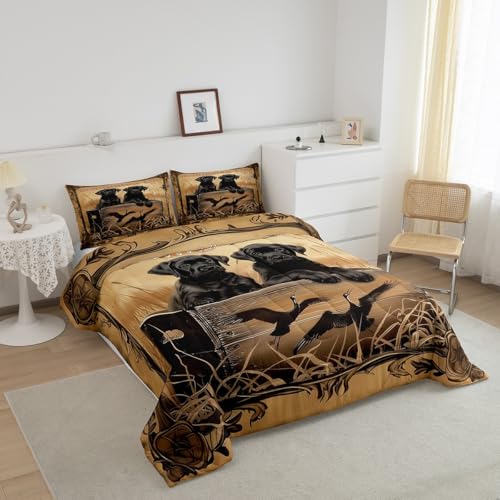Feelyou Duck Hunting Bedding Black Dog Hunter Comforter Set King Size for Kids Boys Girls Wild Animal Mallard Duck Print Duvet Set Hunting Farmhouse Theme Quilts Wildlife Flying Duck Bedding 2 Pcs Feelyou