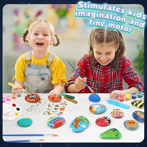 CHOCKACAKE Rock Glow in The Dark Painting Kit for Kids - DIY Arts and Crafts Set for Girls, Perfect Creative Painting Gift for Boys and Girls, Fun Outdoor Activities CHOCKACAKE