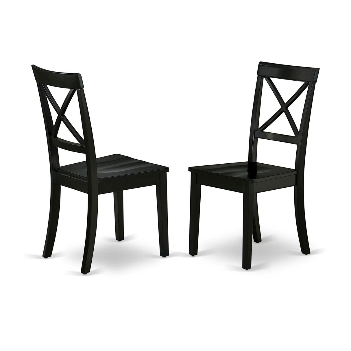 East West Furniture Boston Dining Room Cross Back Solid Wood Seat Chairs, Set of 2, Black East West Furniture